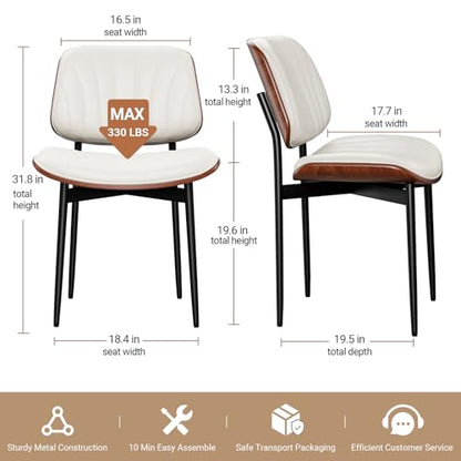REONEY Dining Chairs Set of 4, Mid-Century Modern Kitchen Chairs, Off-White - color: Off-white Shell Strips