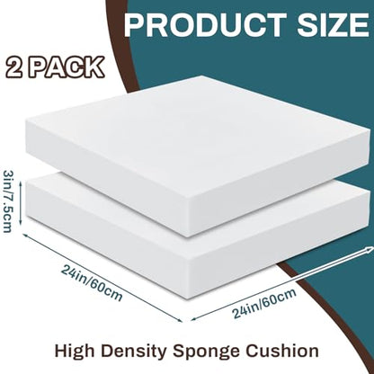 Frienda 2 Pack 3" x 24" x 24" Upholstery High Density Foam Square White - color: White, size: 3" X 24" X 24", style: Square
