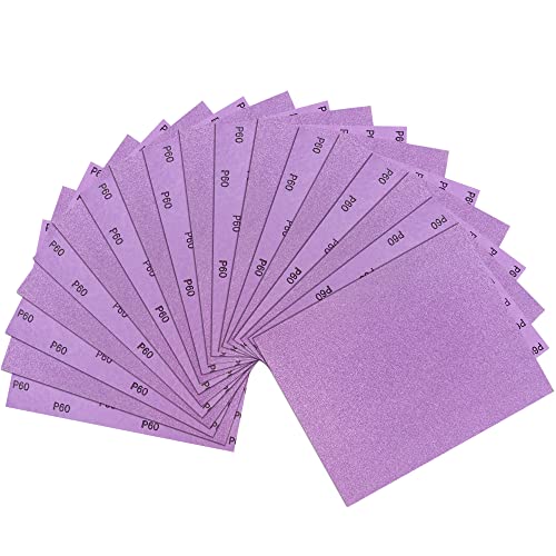 LotFancy 60 Grit Sandpaper, 30PCS 9 x 11” White Fused Alumina Wet Dry Sanding Sheets, for Automotive Metal Sanding Polishing, Wood Finishing, Purple - size: 60 Grit