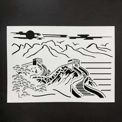 TIAMECH A4 Reusable Chinese Great Wall Landscape Stencil for Painting - style: Chinese Great Wall Landscape