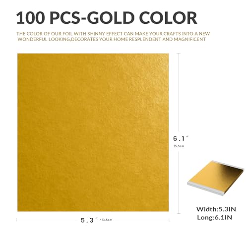 100PCS Gold Leaf Sheets for Gilding Painting DIY Craft Non Fading Non Oxidising 6.1x5.3in - color: 100PCS Gold Leaf