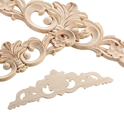 4Pcs Wood Carved Appliques Long Wooden Carving Onlays Decals for Furniture - color: 4-Pack, size: 11.9 x 2.8 inches