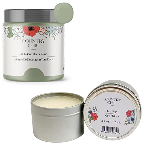 Chalk Style Paint + Furniture Wax Bundle - for Furniture, Home Decor, Crafts (Color: Sage Advice [4 oz] - Sage Green)