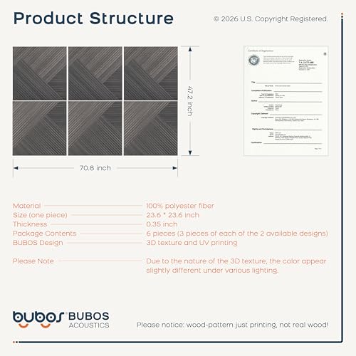 BUBOS 6 Pack Faux Wood Wall Panel,23.6"x23.6" Peel and Stick Acousitc Panel - color: Black Walnut