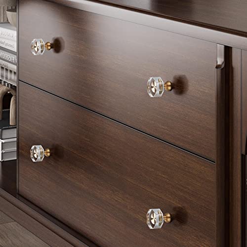 Guank 2-Pack 1-1/4-Inch Gold knob Dresser knobs White Cabinet Glass Crystal knobs Brass Drawer Polygonal Dresser Pulls, Drawer pulls - color: Polygonal-1.2inch, size: 2 Pack