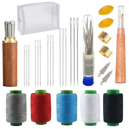 XwXwSeui Big Eye Steel Sewing Needles Kit, 45Pcs Sewing Kit with Wooden Sewing Case, Needle and Thread Kit, Stainless Steel Sewing Needles for Hand Sewing (45Pcs Kits #2 with Bag) - color: 45Pcs Kits #2 with Bag