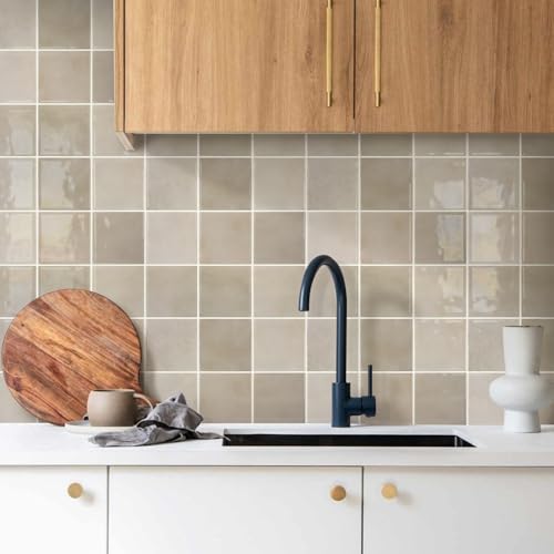 Commomy Thicker Peel and Stick Tiles 10 pcs of 12" x 12" - color: Glossy Gradient Taupe & Thicker Design