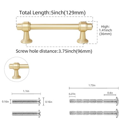 10 Pack Brushed Gold Cabinet Pulls 3-3/4 Inch(96mm) Hole Center Drawer Pulls Cabinet Hardware Kitchen Cabinet Handles for Bathroom Dresser Pulls - color: Brushed Gold, size: 3.75" Hole Center（96mm）