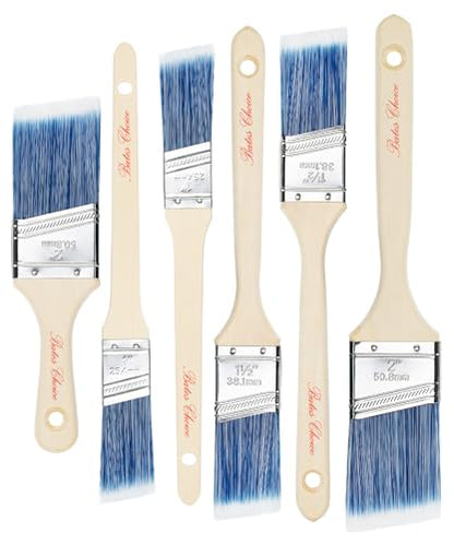 Bates- Paint Brushes, 6 Pack, 1", 1.5", 2" Angle Brushes, Wooden Handle