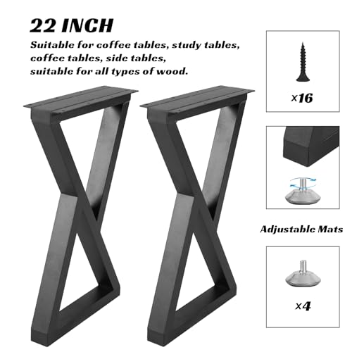 22 Inch Metal Coffee Table Legs, Heavy Duty Black Metal End Desk Table Legs, DIY Project for Furniture, Bench (H22” x W13”, Set of 2) - size: 22 Inch Z