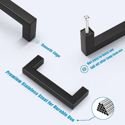 KNOBWELL 20 Pack| 3-1/2 inch Black Drawer Pulls, 90mm Modern Kitchen Cabinet Handle Pulls Stainless Steel, Black Square Bar Handle for Wardrobe Closet Chest Nightstand - color: Matte Black, size: Hole Center:3-1/2 inch(90mm)