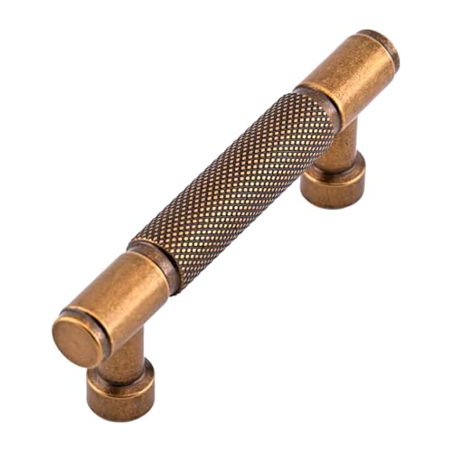 10 Pack Antique Brass Knurled Cabinet Pulls 3 Inch(76mm) Kitchen Cabinet Handles Cabinet Hardware for Drawer Pulls - color: Antique Brass, size: 3" Hole Center