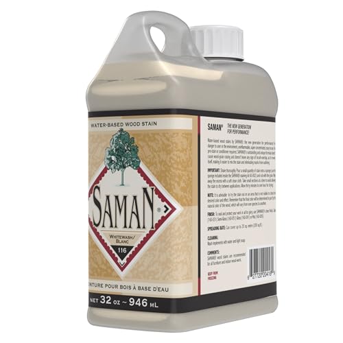 SamaN Interior Water Based Wood Stain - Natural Stain for Furniture, Moldings, Wood Paneling, Cabinets (Whitewash TEW-116-32, 32 oz) - color: Whitewash, size: 1 Quart