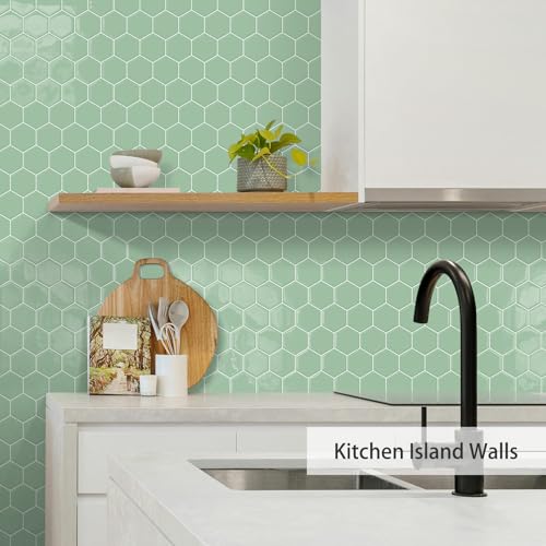 10-Sheet Hexagon Peel and Stick Kitchen Backsplash Tiles,Honeycomb Waterproof Self-Adhesive Wall Tile Stick on Backsplash for Kitchen,RV and Bathroom(Sage Green,12"×12") - color: Sage Green