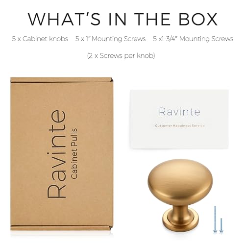 Ravinte Champagne Bronze Cabinet Knobs, Zinc Knobs Drawer Pulls, 5 Pack - color: Champagne Bronze