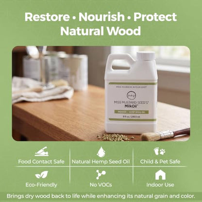 Miss Mustard Seed's MilkOil Hemp Wood Oil for Furniture, Food Grade, 8 floz