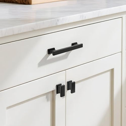 KNOBWELL 6 Pack Matte Black Solid Cabinet Pulls 3-3/4 Inch(96mm) Hole Center Kitchen Cabinet Handles,Cabinet Hardware for Cupboard Drawer Pulls - color: Matte Black, size: Hole Center：3-3/4 inch（96mm）