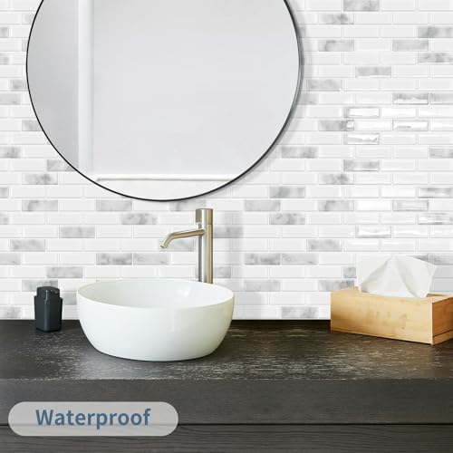 DEWOO Peel and Stick Backsplash 3D Self Adhesive Wall Tiles 10 Sheet - color: Marble Grey