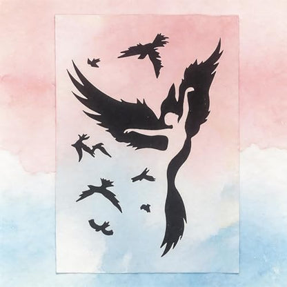 TIAMECH A4 Reusable Phoenix Flying Birds Stencil for Painting - style: Phoenix Flying Birds