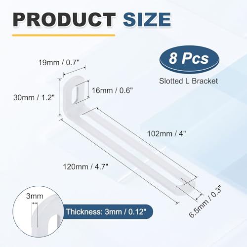 uxcell 8 Pcs Adjustable Right Angle Brackets 4.7"x1.2"x0.7" White - color: White, size: 4.7"x1.2"x0.7"