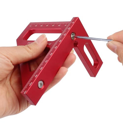 3D Multi-Angle Measuring Ruler,45/90 Degree Aluminum Alloy Woodworking Square Protractor,Drawing Line Ruler, Miter Triangle Ruler High Precision Layout Measuring Tool for Engineer Carpenter,R - color: Red (Metric)