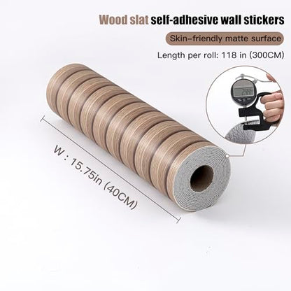 Light Walnut Peel and Stick Slat Wall Panels,Wood Grain Paneling - color: Light Walnut