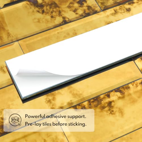 Lovdeco Peel & Stick Gold Antique Mirror Tile 3x12 Inch Beveled (20 Pcs) - color: Gold Light Antique, size: 3x12 inch