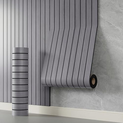 YLL YLL PVC Slat Wall Panel Peel and Stick 236"x 15.7" Faux Grey Wood Grain Slat Panel Self-Adhesive Wallpaper Soundproof 3D Wall Panels - color: Gray, size: 15.7" x 236"