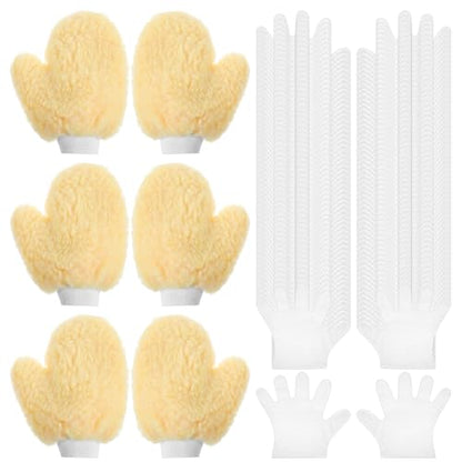 MAQUITA 6 Pack Chenille Artist Glove with Thumb and 100 Disposable Gloves, Gloves Cotton Paint Mitt for Painting Railing Fence, Dusting Cleaning Stain Applicator for Home Improvement