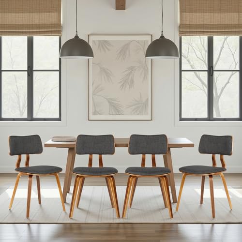 Armen Living Jaguar Mid-Century Dining Chair in Walnut Wood and Charcoal Fabric - Set of 4 - color: Charcoal/Walnut, size: Set of 4