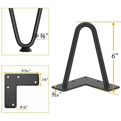 Genius Iron Hairpin Furniture Legs 6 inch, Black, 4 PCS - size: 6 Inch