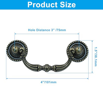 Vintage Bail Pull Handles, 3 Inch, Antique Bronze, 2Pcs - size: 3 Inch-2Pcs, Bronze