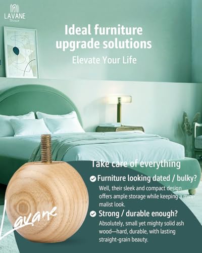 La Vane 2 inch Ash Wood Round Small Ball Furniture Bed Legs,Varnished,4PCS - color: Wood Color