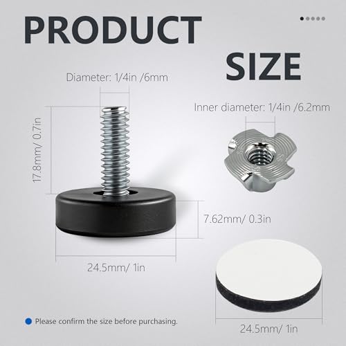 BDS-Home 42pcs 1/4" ThreadFurniture Leveling Feet with T-Nuts - color: With Screws