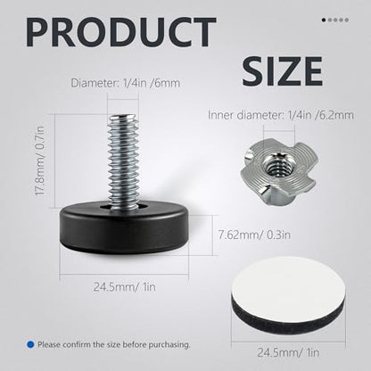 BDS-Home 42pcs 1/4" ThreadFurniture Leveling Feet with T-Nuts - color: With Screws