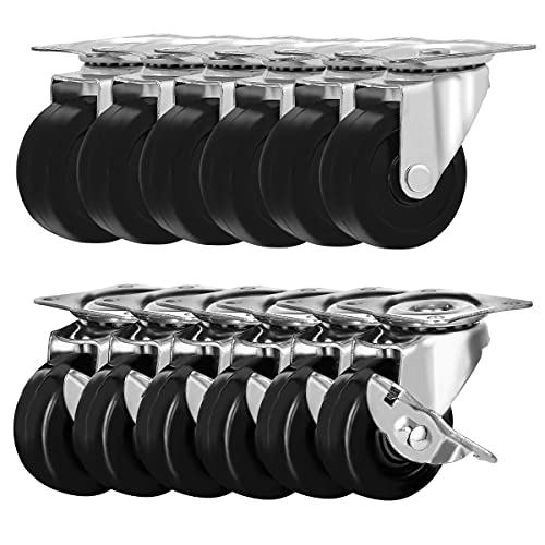 FactorDuty 12 Pack 2" Swivel Caster with Brake Wheels Hard Rubber Base w/Top Plate & Bearing (2" combo-12 pcs) - size: 2" combo, 12 pcs