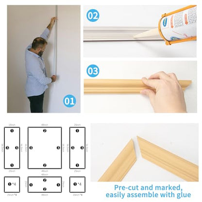 Art3d Pre-Cut Wall Molding Set of 6 pcs, 3 Top 3 Bottom, Oak - color: ‎Oak: Style 2