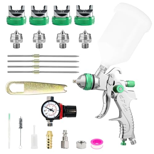 HVLP Spray Gun Kit with 1.4/1.7/2.0/2.5mm Nozzles, HVLP Air Spray Gun - color: Green-1.4/1.7/2.0/2.5