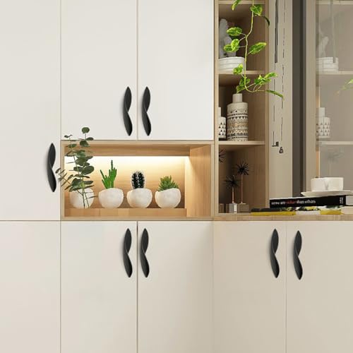 4Pcs Arcuate Pulls Handle Knob,5" C-C Large Modern Elegant Curved Handles Cabinet Pulls,Create a Spatial Aesthetic,S-Shaped Solid Zinc Alloy Pulls (Matte Black, 5.0" Hole Centers) - color: Matte Black, size: 5.0" Hole Centers
