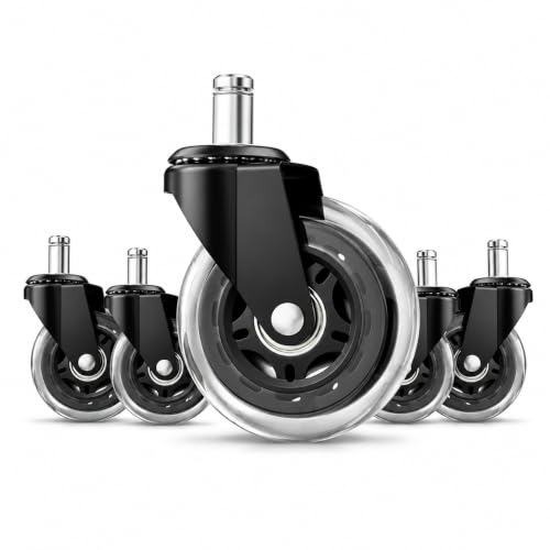 5PCS Office Chair Wheels for Desk Chairs - PU Transparent Wheel Design