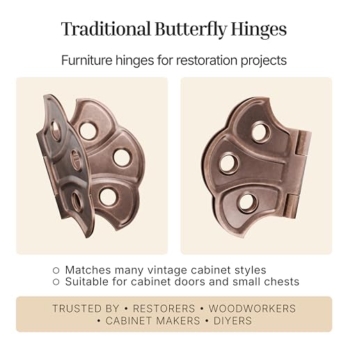 Antique Copper Butterfly Hinges - 2" x 1-7/16" - Pack of 2 - Surface Mount Hinges for Cabinet Doors and Boxes - UA-262-HAC (1) - color: Antique Copper