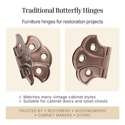 Antique Copper Butterfly Hinges - 2" x 1-7/16" - Pack of 2 - Surface Mount Hinges for Cabinet Doors and Boxes - UA-262-HAC (1) - color: Antique Copper