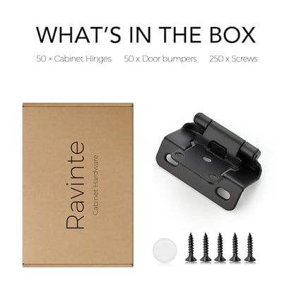 Ravinte Matte Black Semi-Overlay 1/2 inch Self-Closing Hinges, 50 Pack - color: Matte Black