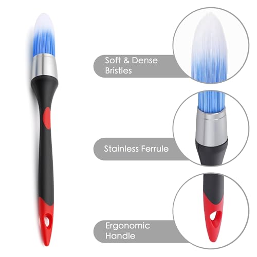 3 Pack Trim Paint Brush Set, Small Paint Brushes for Walls, Trim, Touch Up, and Edging – Round Paint Brush for Corners, Baseboards & Furniture, 10.8”, 9.5”, 9.5”, Paint Brushes for Detail Work