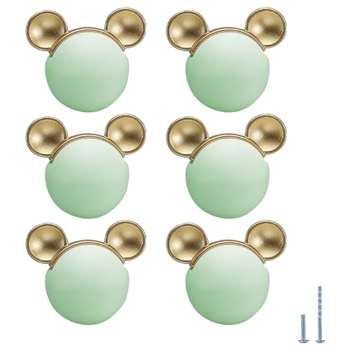6 pcs Green Mouse Cute Cartoon Ceramic Cabinet Handles Kitchen knobs Door Pull Drawer Pulls for Kitchen Wardrobe Children's Room - color: green mouse