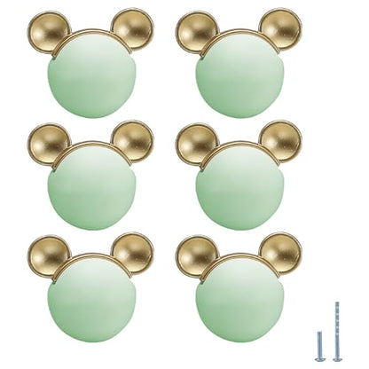 6 pcs Green Mouse Cute Cartoon Ceramic Cabinet Handles Kitchen knobs Door Pull Drawer Pulls for Kitchen Wardrobe Children's Room - color: green mouse