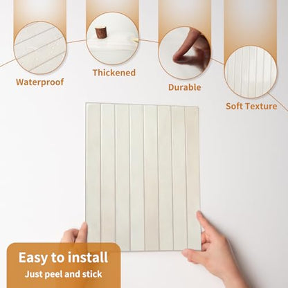 WOWSTAR 10-Sheet Thickened White Peel and Stick Backsplash for Kitchen, Back Splashes Stick on Tile, Waterproof Wall Tiles - color: Pinkish White