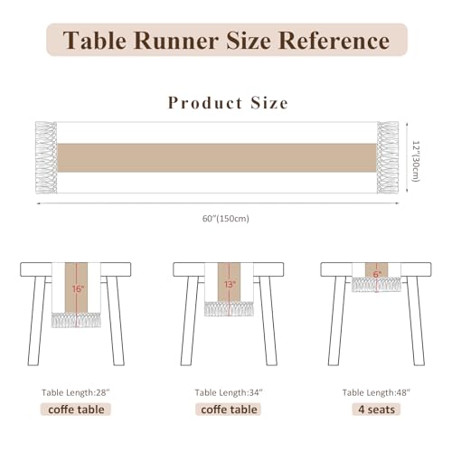 Boho Macrame Table Runner with Tassels 60in Brown Farmhouse Runner - color: White & Brown, size: 12'' x 60''