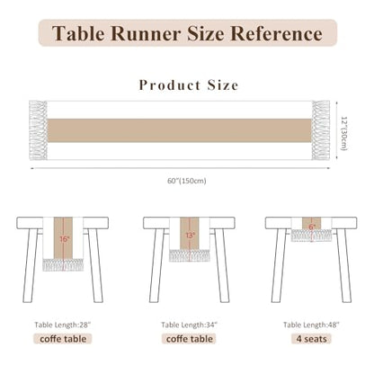 Boho Macrame Table Runner with Tassels 60in Brown Farmhouse Runner - color: White & Brown, size: 12'' x 60''