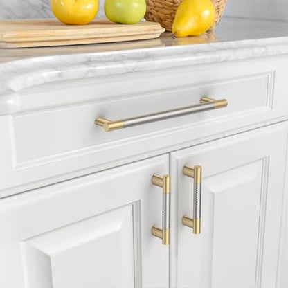Asidrama 10 Pack 7 Inch(177mm) Knurled Gold and Brush Satin Nickel Kitchen Cabinet Handles,Cabinet Pulls Kitchen Cabinet Hardware Cupboard Handles Drawer Handles Dresser Pulls 4496A - color: Gold-Nickel, size: 7" Hole Center(177mm)